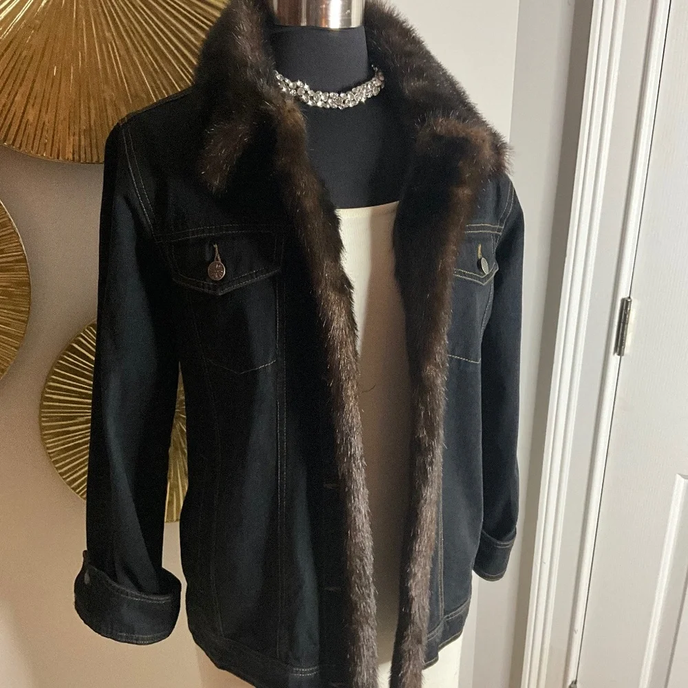*Faux Mink & Denim Jacket* - Picture 2 of 6
